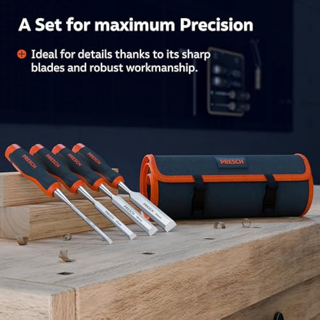 Presch 4-Piece Wood Chisel Set with Bag - Professional Steel Tools