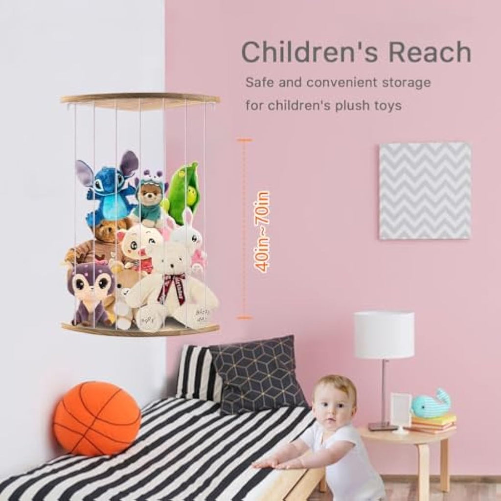 Wooden Stuffed Animal Storage – Corner Plush Toy Organizer Shelf