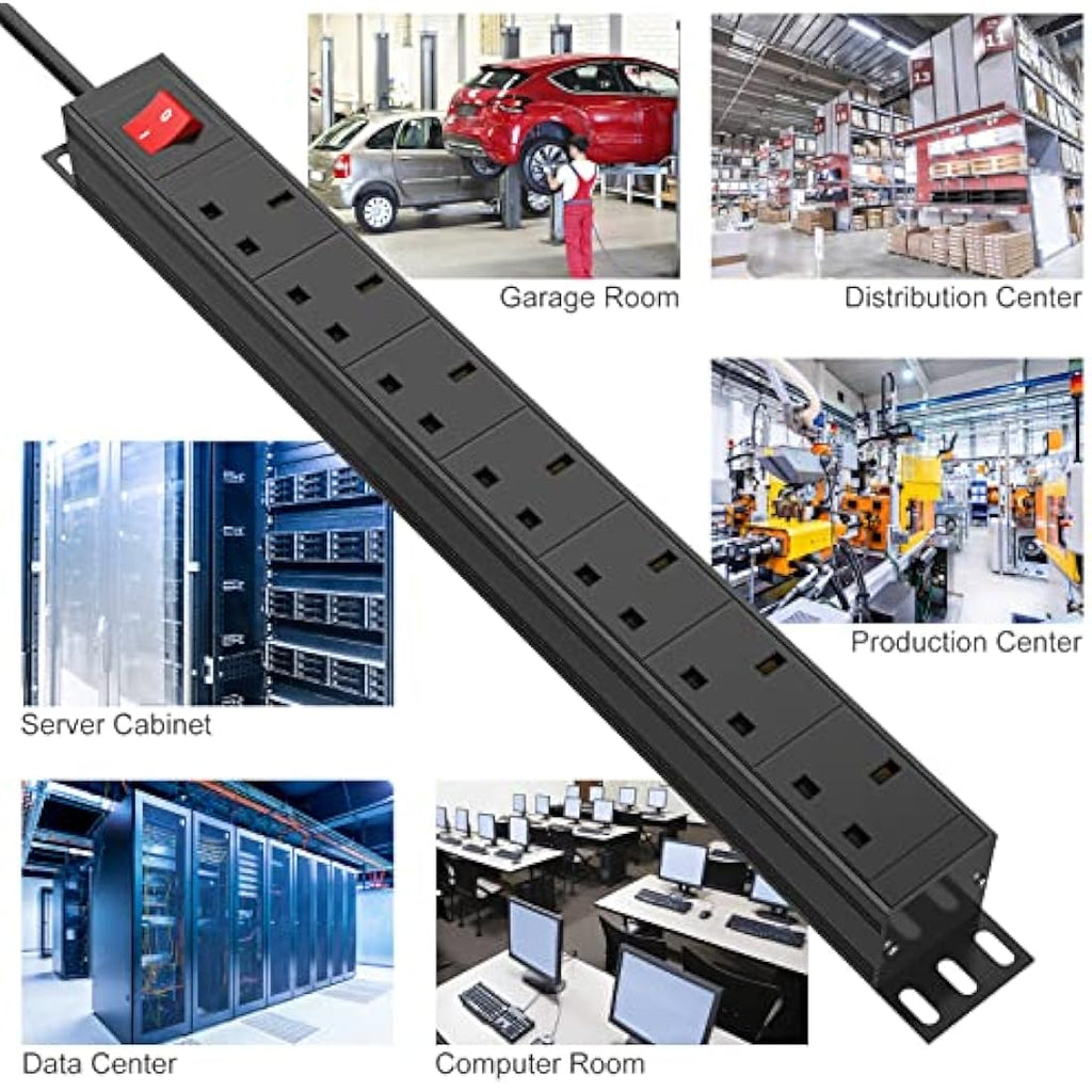HANNELORE 7 Way Surge Protected Extension Lead | 3M Rack Mount PDU