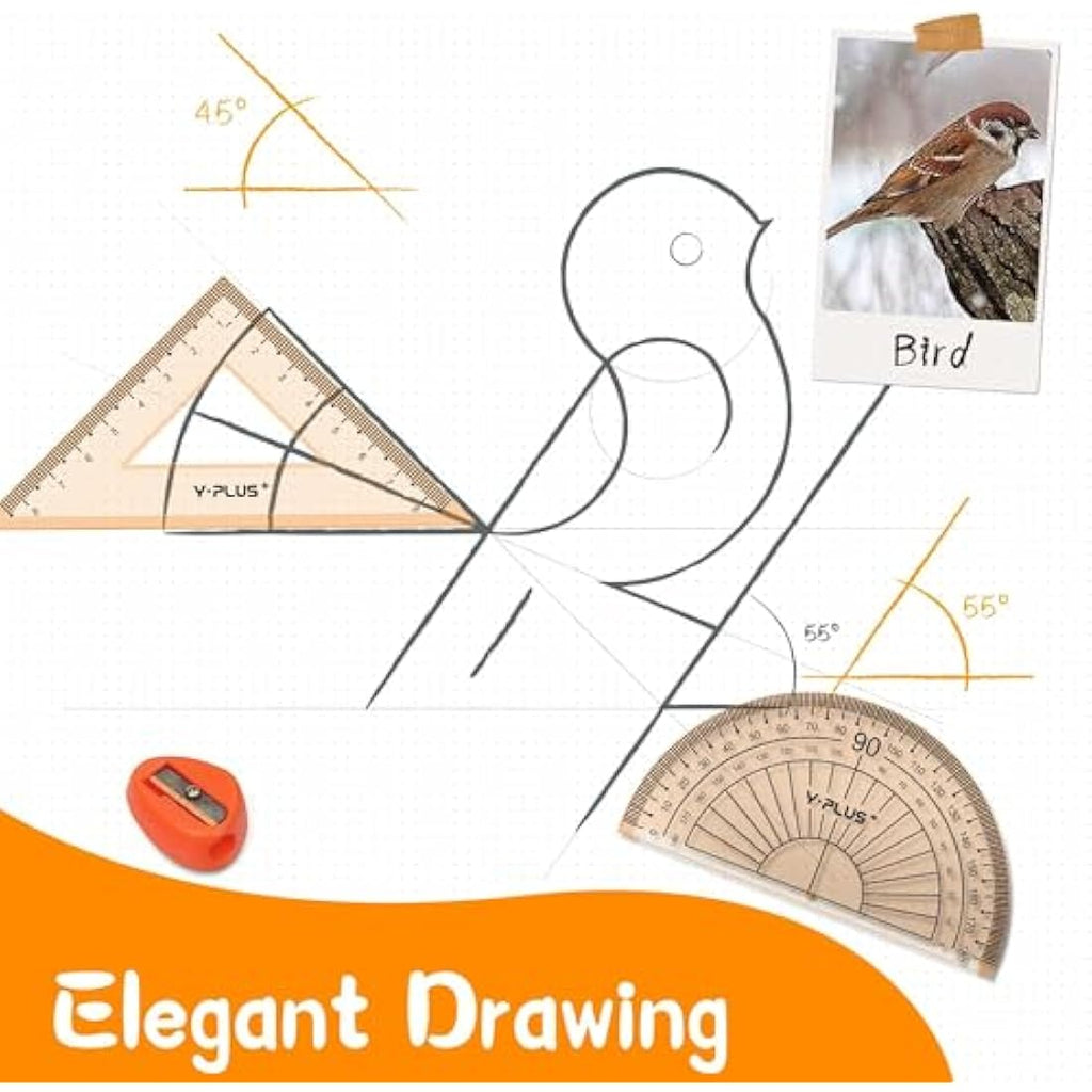 YPLUS 12-Piece Geometry Set | Math Compass and Protractor Kit for Students