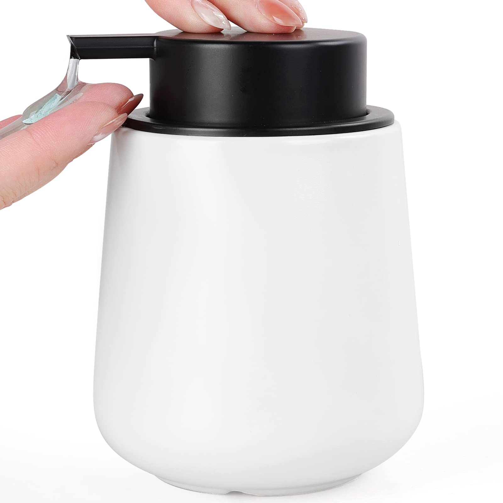 Bosilunlife Matte White Ceramic Soap Dispenser – 12oz Refillable Pump