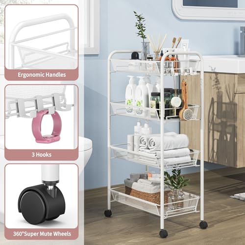 APEXCHASER 4-Tier Metal Rolling Utility Cart | Mobile Storage Trolley