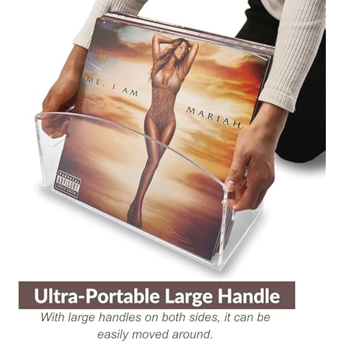 Meicloud Acrylic Vinyl Record Holder – Clear LP Storage Case with Handles
