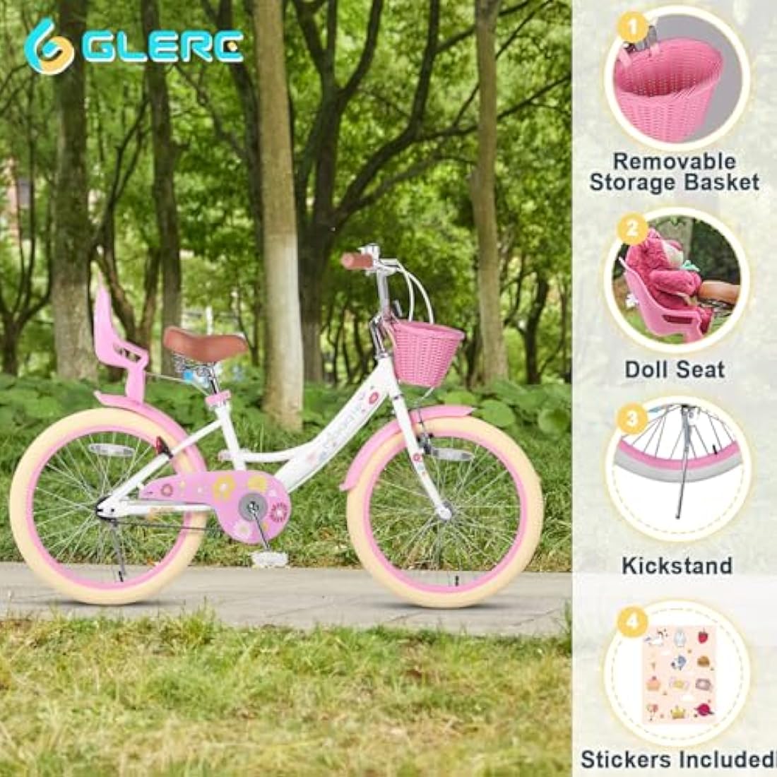 Glerc Maggie 20 Inch Girls Bike with Doll Seat and Basket