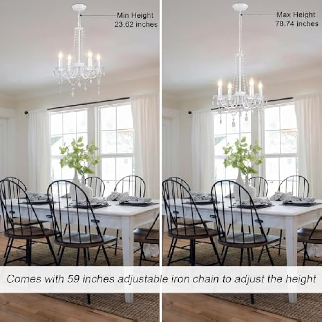 Jolof Store Crystal Chandelier – 4-Light Modern White Ceiling Pendant Light
