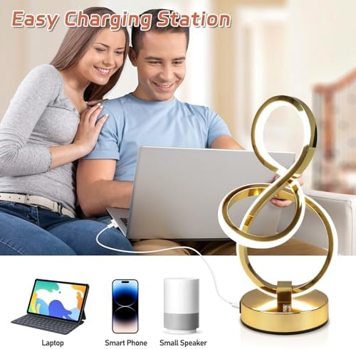 Modern LED Table Lamp | Dimmable Gold Desk Lamp with USB