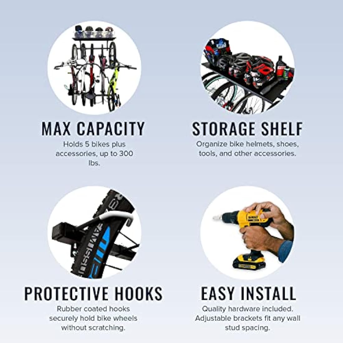 StoreYourBoard 5 Bike Wall Mount Storage Rack with Shelf – 135kg Capacity