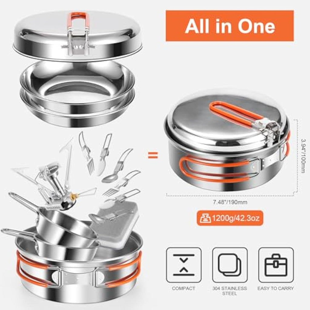 Odoland 15-Piece Ceramic Non-Stick Camping Cookware Kit with Stove