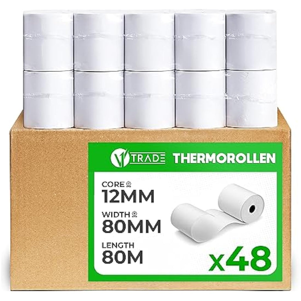Jolof Store 80mm x 80m Thermal Receipt Rolls - 42g/m2 Paper (48 Pack)