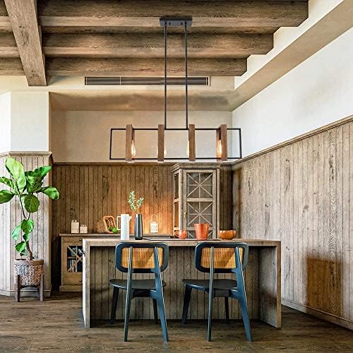 Jolof Store 4-Light Farmhouse Kitchen Island Chandelier – Wood & Black