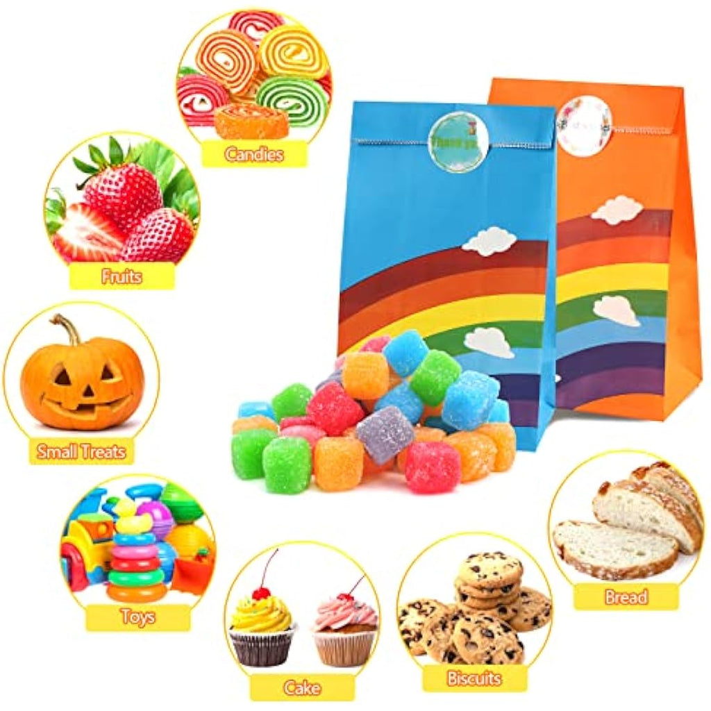 TOOELMON Rainbow Paper Party Bags – 40 Pcs Kraft Goodie Bags with Stickers