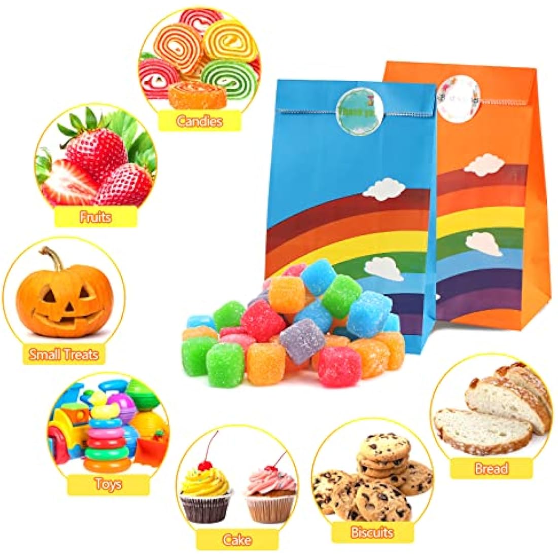 TOOELMON Rainbow Paper Party Bags – 40 Pcs Kraft Goodie Bags with Stickers