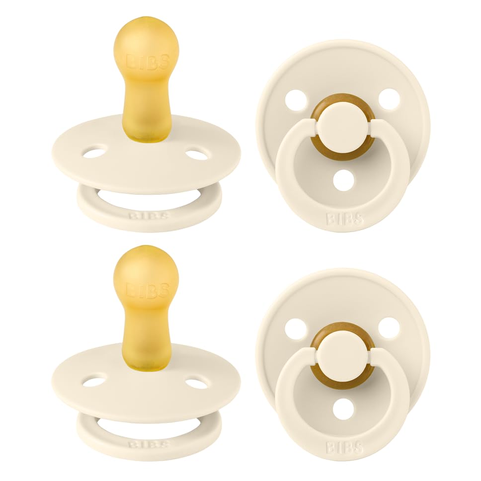 BIBS Colour Pacifiers 4-Pack | Natural Rubber Latex Soothers, Size 2