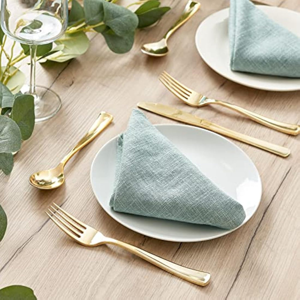 MATANA 180-Piece Gold Plastic Cutlery Set – Reusable Heavy Duty Tableware