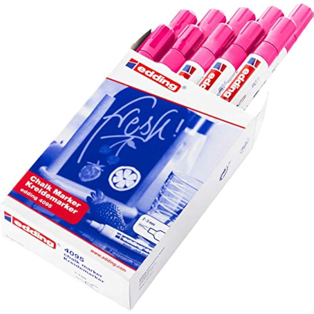 Edding 4095 Chalk Marker | Neon Pink Round Tip 2-3mm | 10 Pack