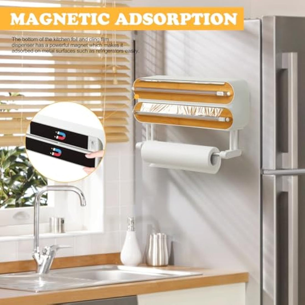 3-in-1 Magnetic Cling Film Dispenser & Paper Towel Holder