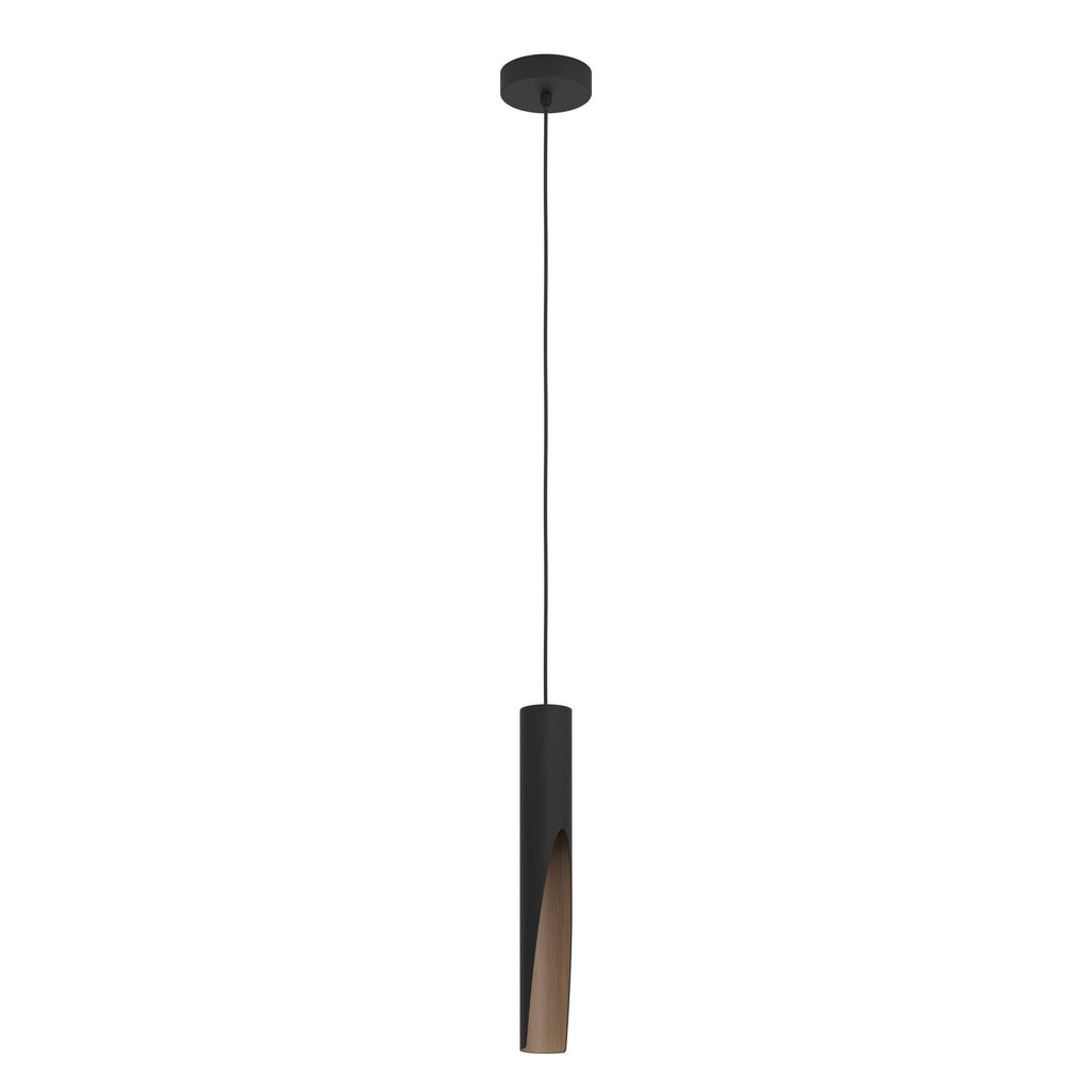 Eglo Barbotto LED Pendant Light – Black Steel & Oak Wood Hanging Lamp