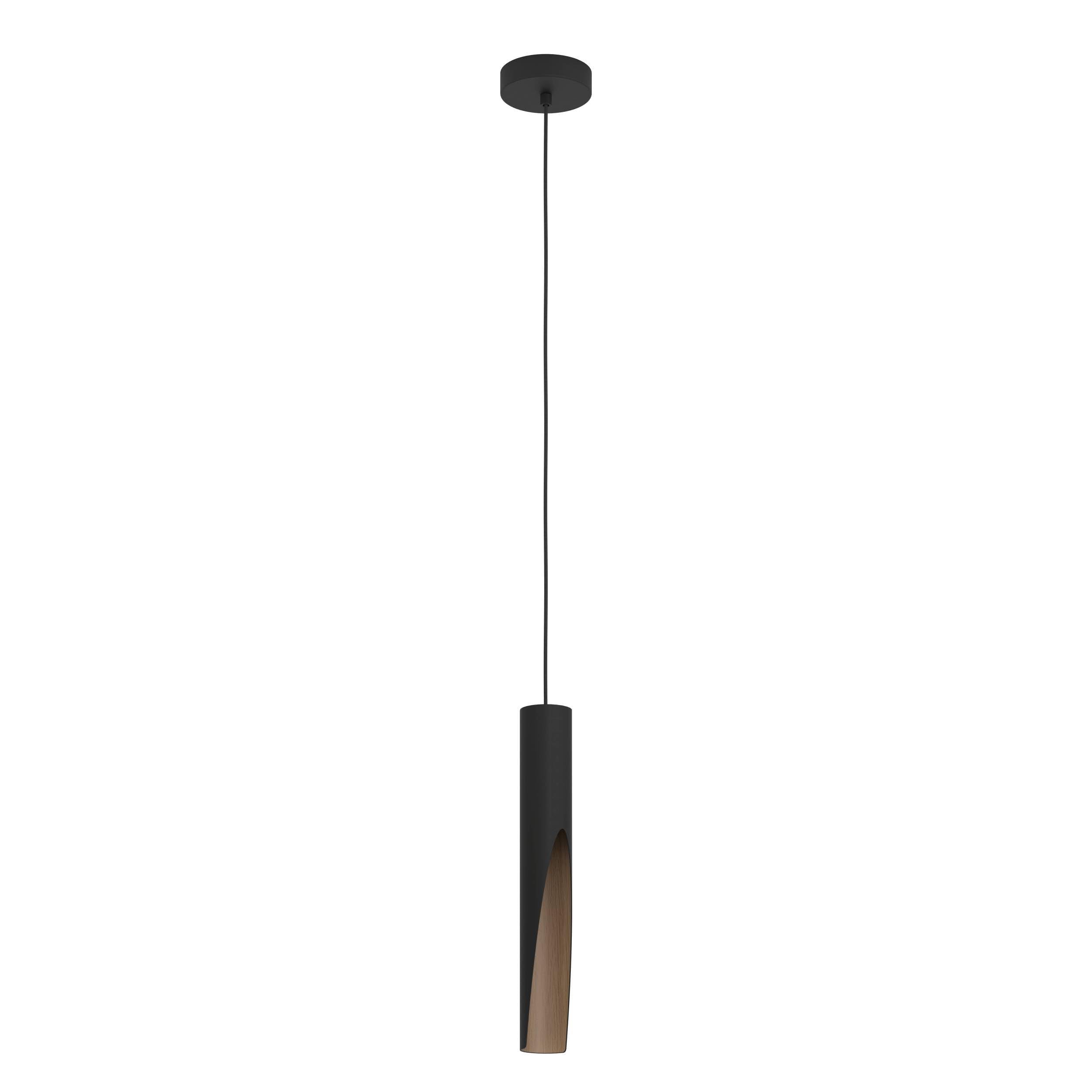 Eglo Barbotto LED Pendant Light – Black Steel & Oak Wood Hanging Lamp