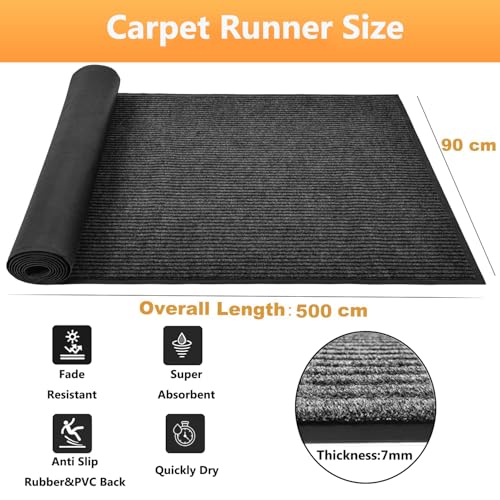 Nisorpa Hallway Runner Rug | 90x500cm Non-Slip Washable Polyester Mat