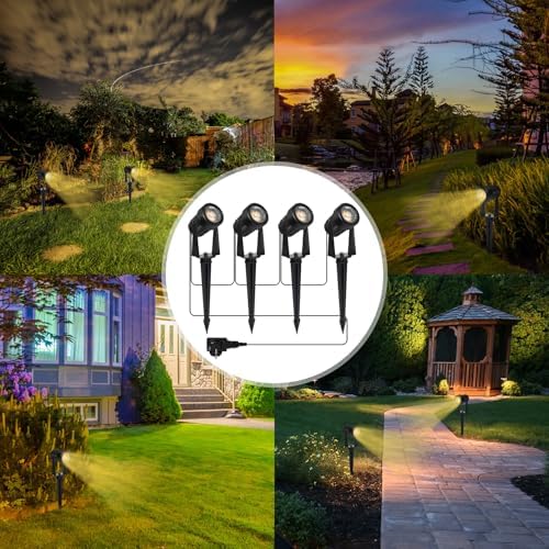 Totofac 12V LED Garden Spike Lights – 4-Pack IP65 Waterproof Spotlights