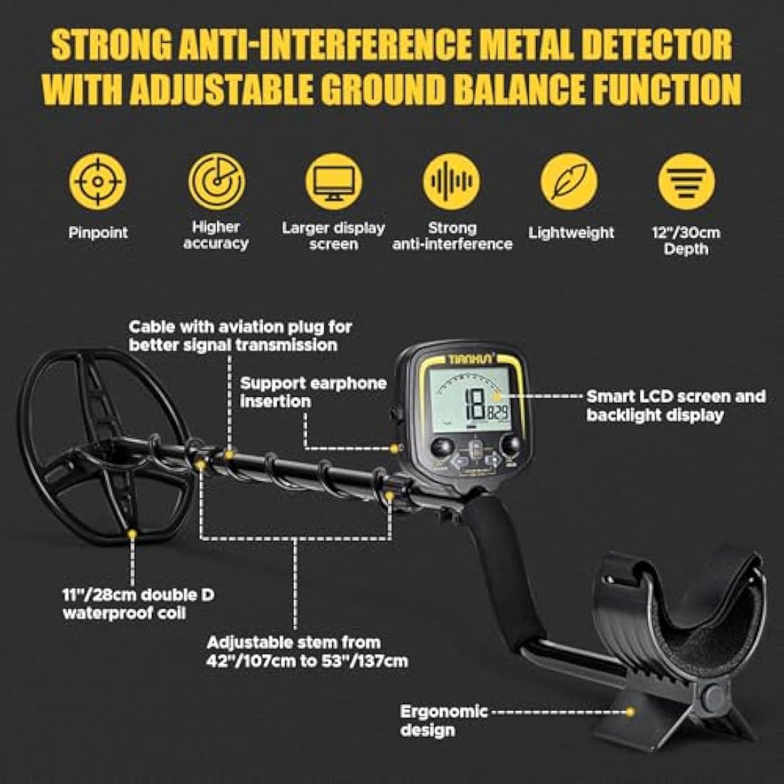 Hazlewolke Professional Metal Detector | 11" Waterproof Coil Gold Finder
