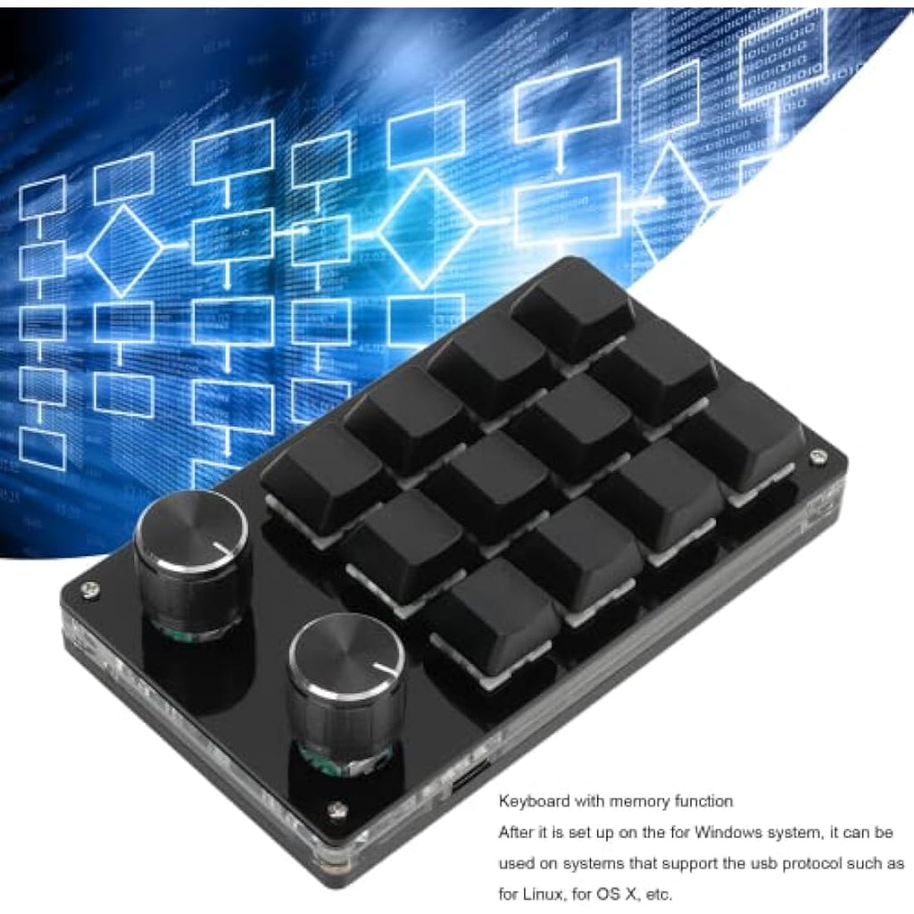 zalati 12-Key Programmable Mechanical Macro Pad with Knob - Black