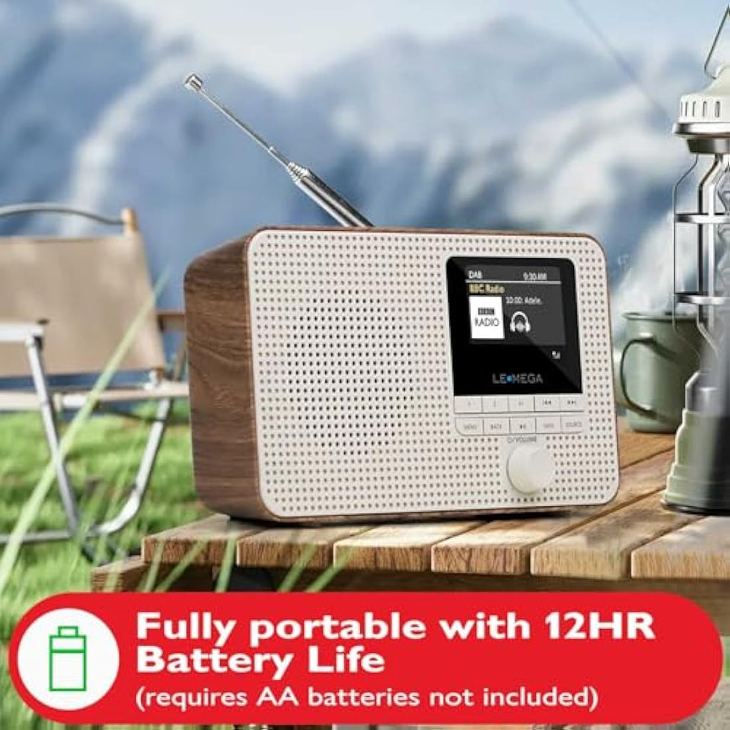 LEMEGA IR1 Internet Radio – Portable DAB+ Digital Radio with Bluetooth, Walnut