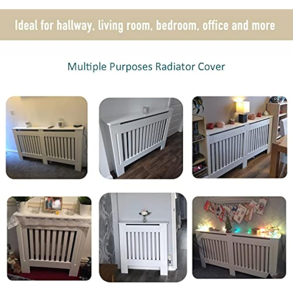 Royalswill White Radiator Cover – Small Vertical Slatted MDF Cabinet