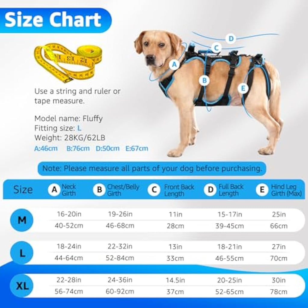 Lafoty Dog Lift Harness – Full Body Support for Medium Male Dogs, Black