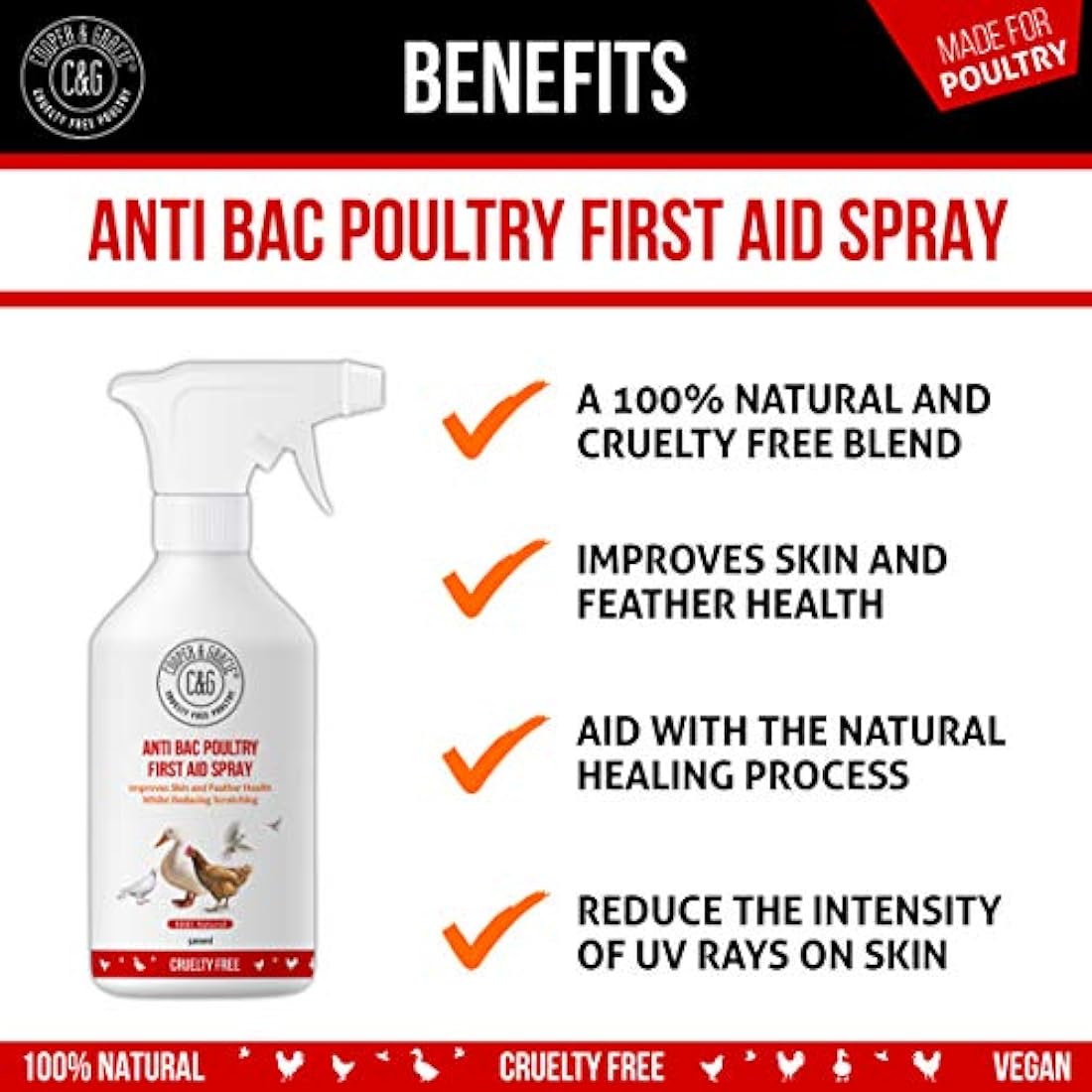 Cooper And Gracie Poultry First Aid Antiseptic Wound Spray - 500ml