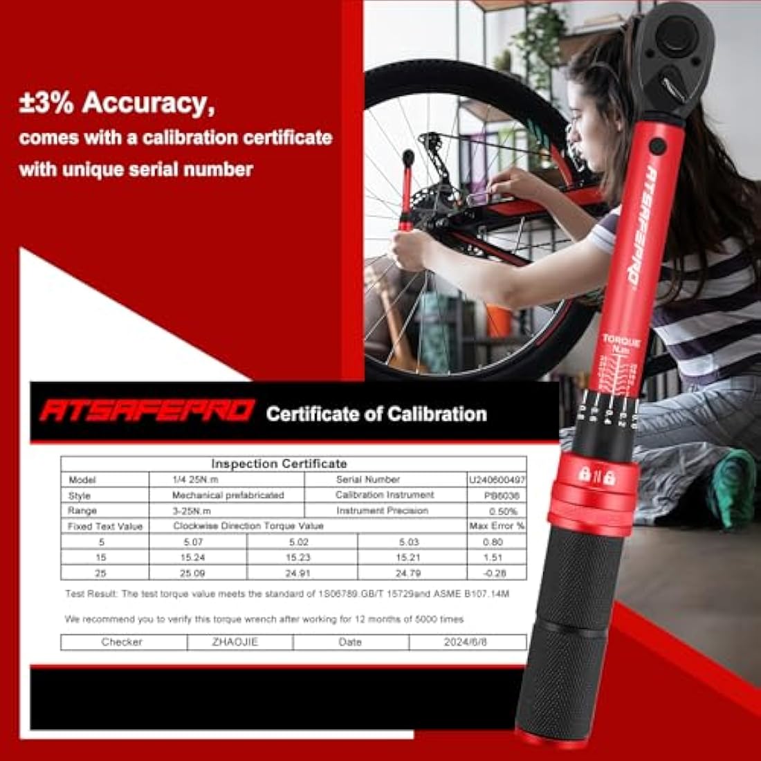 ATsafepro 1/4" Bike Torque Wrench Set | 3-25Nm High Precision Spanner