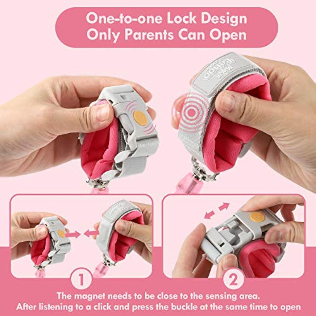 Lehoo Castle Toddler Safety Reins | Anti Lost Wrist Link with Lock - Pink