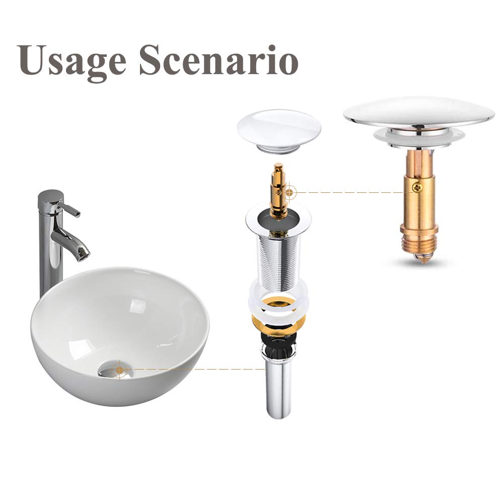 Pop Up Click Clack Sprung Plug Stopper,Bathroom Basin Sink Drain Plug Stopper,Waste Push Button Brass Slotted Plug for Washbasin Bathroom 1pcs - image 3