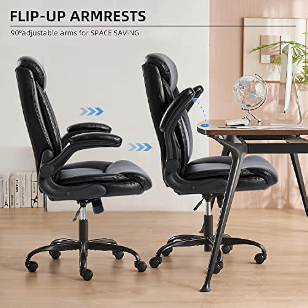 MZLEE Ergonomic Executive Office Chair | Flip-up Arms & Lumbar Support