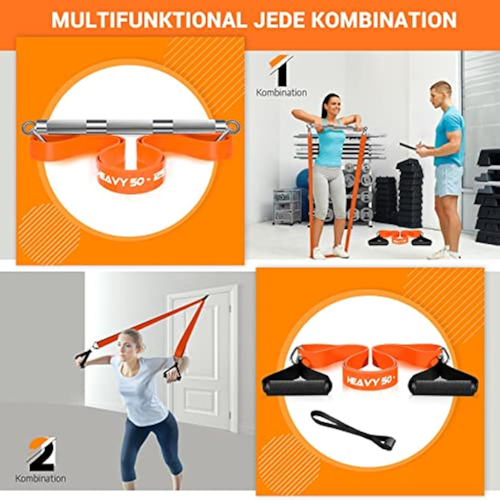 DASKING Resistance Bands Set with 98cm Detachable Bar - Home Gym Workout Kit