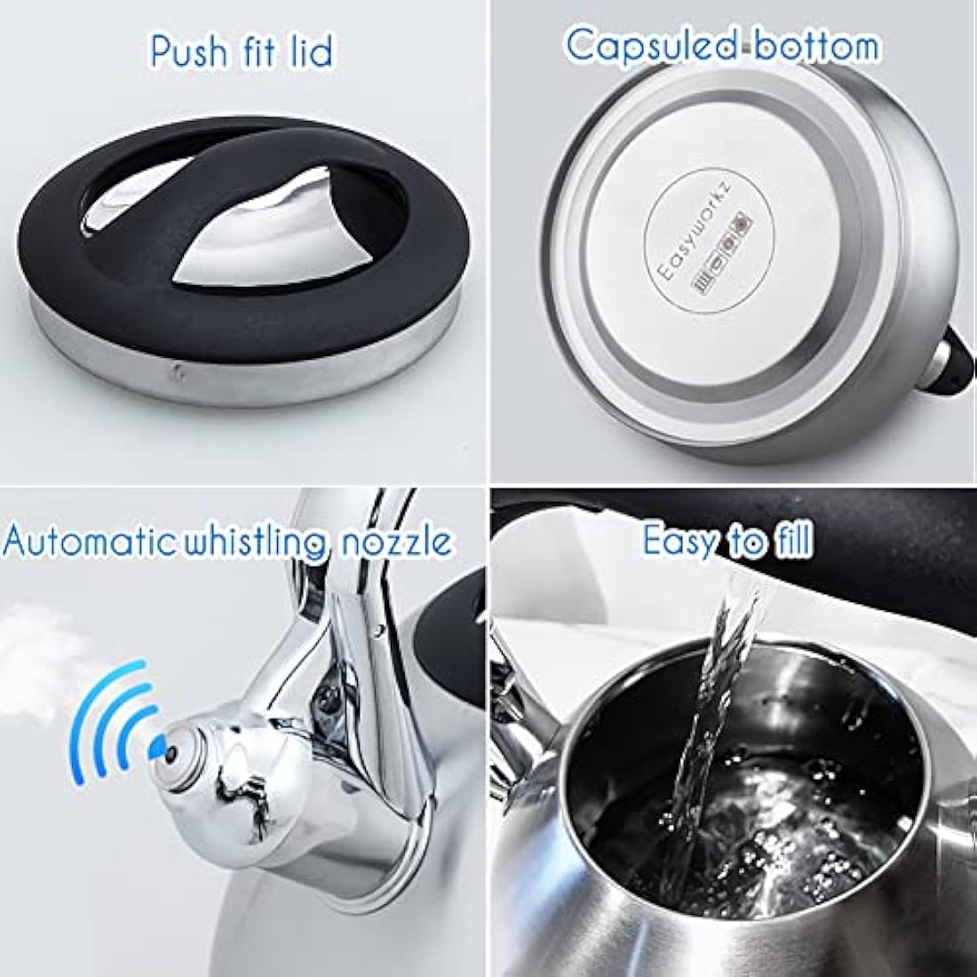 Easyworkz Whistling Tea Kettle - 2.3L Stainless Steel Stovetop Pot
