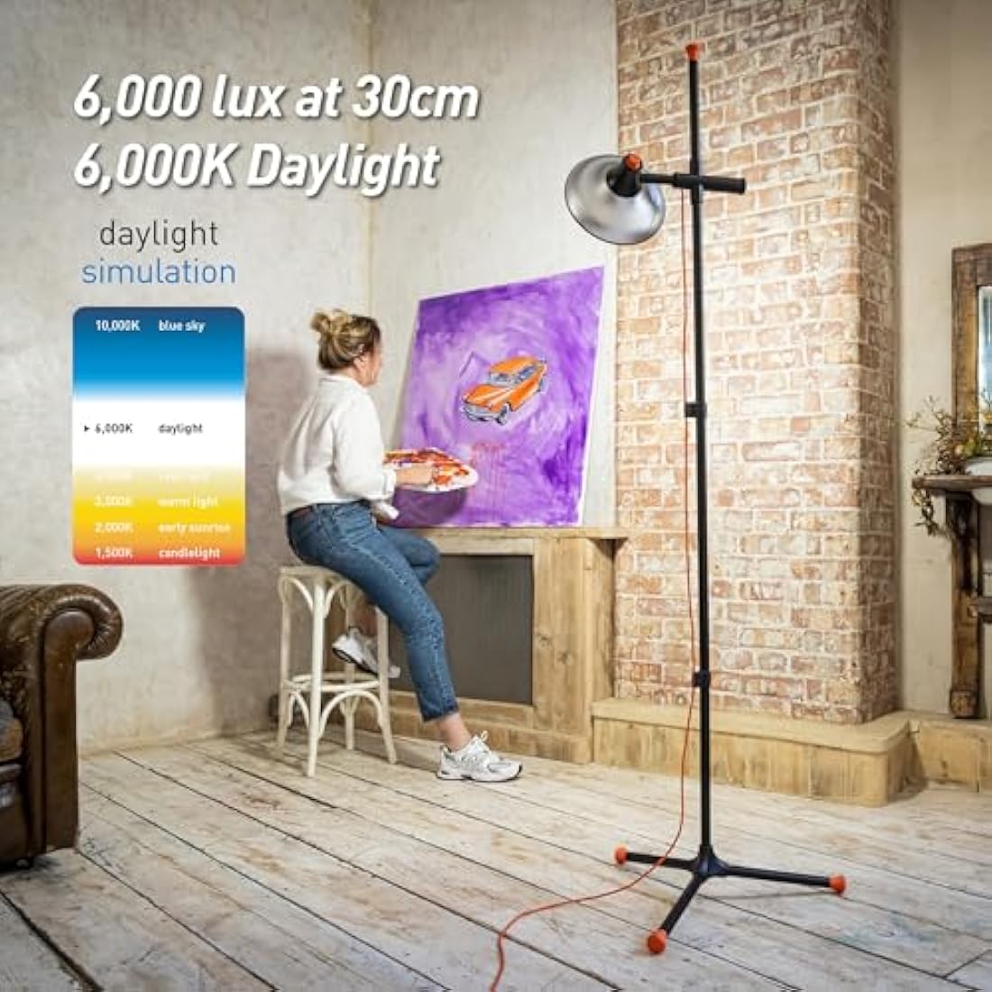 Daylight Artist Studio Lamp 2 – 6000 Lux LED Floor Lamp, 95+ CRI, Black