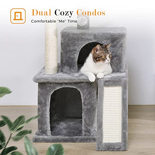 PETEPELA 34" Cat Tree Tower with Double Condos and Sisal Scratching Posts