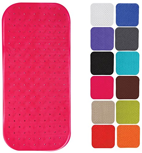 MSV Premium Non-Slip Shower Mat – Pink Natural Rubber – 36 x 97 cm