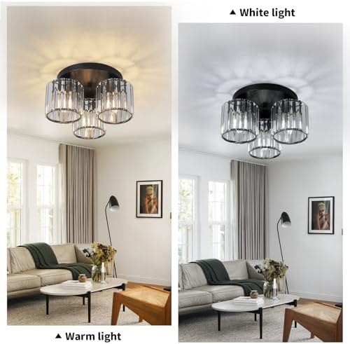 Jolof Store Modern 3-Light Crystal Chandelier – Black Semi Flush Mount