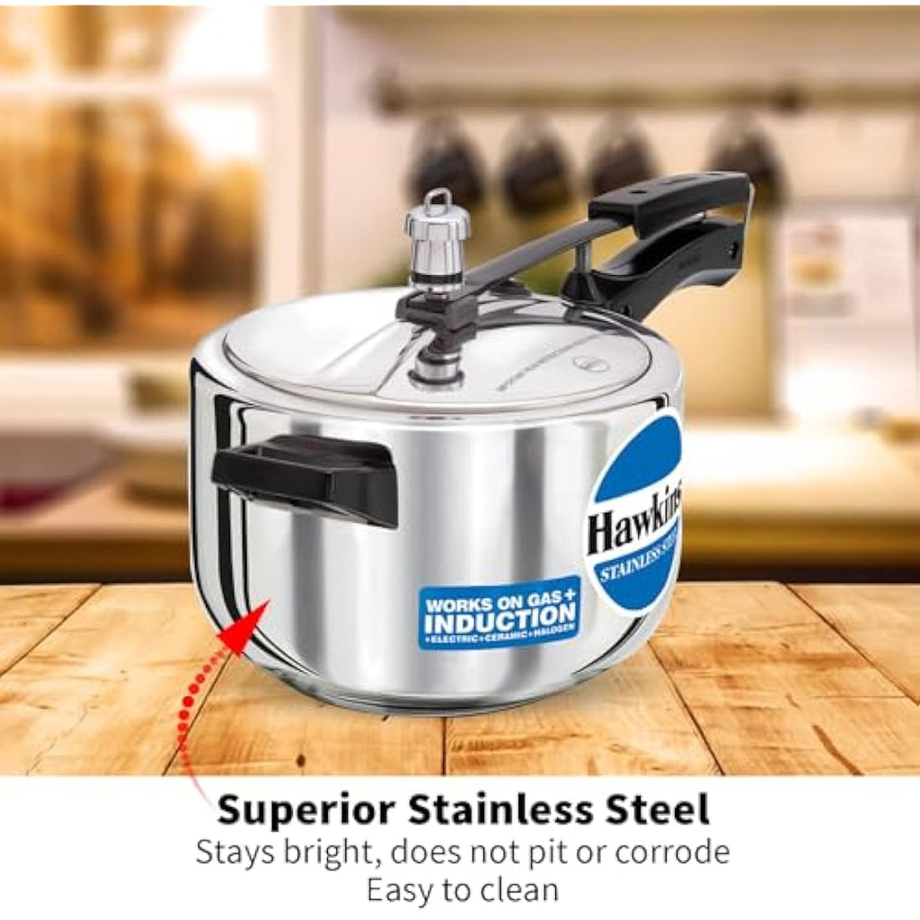 Hawkins Stainless Steel Pressure Cooker – 4 Litre Silver Pot