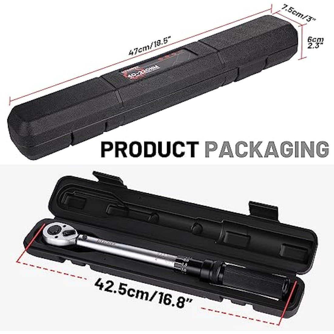 UYECOVE 1/2" Click Torque Wrench, 40-220NM Dual-Direction with Case