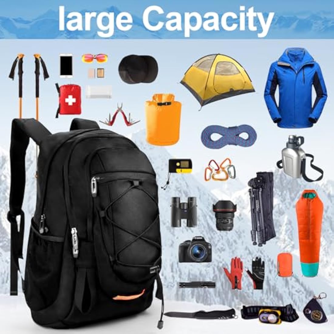 40L Hiking Backpack – Waterproof Travel Rucksack (Black)