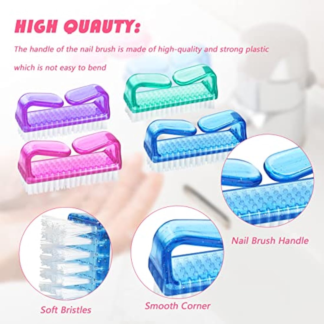 G2PLUS Handle Nail Brushes – 4 Pack Plastic Fingernail Scrubbing Brushes