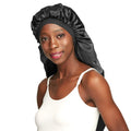 Awefeel Double-Layer Satin Sleep Cap for Long Hair and Braids - Black