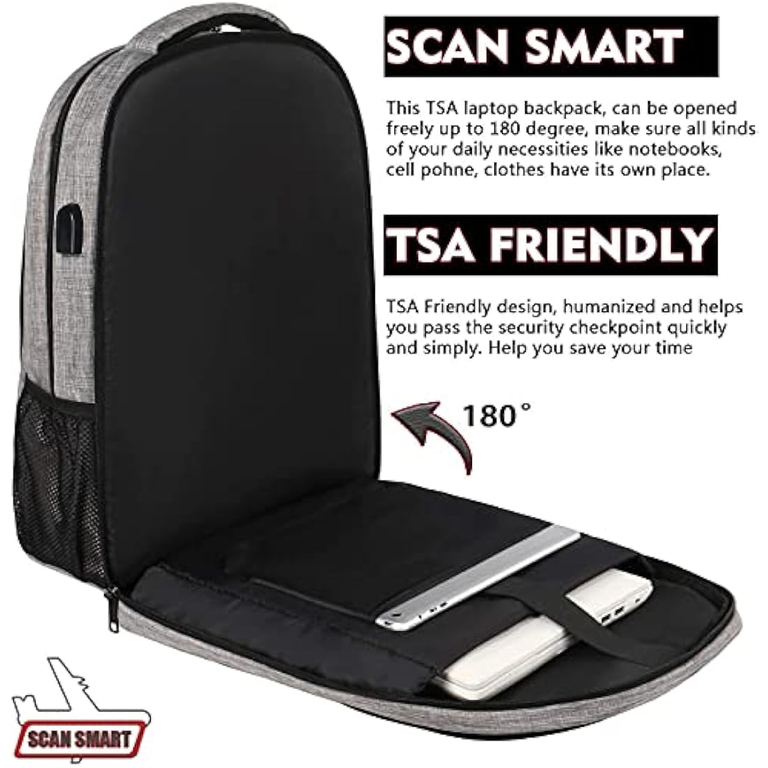 MATEIN 17.3 Inch Laptop Backpack – Anti-Theft Water Resistant Bag, Grey