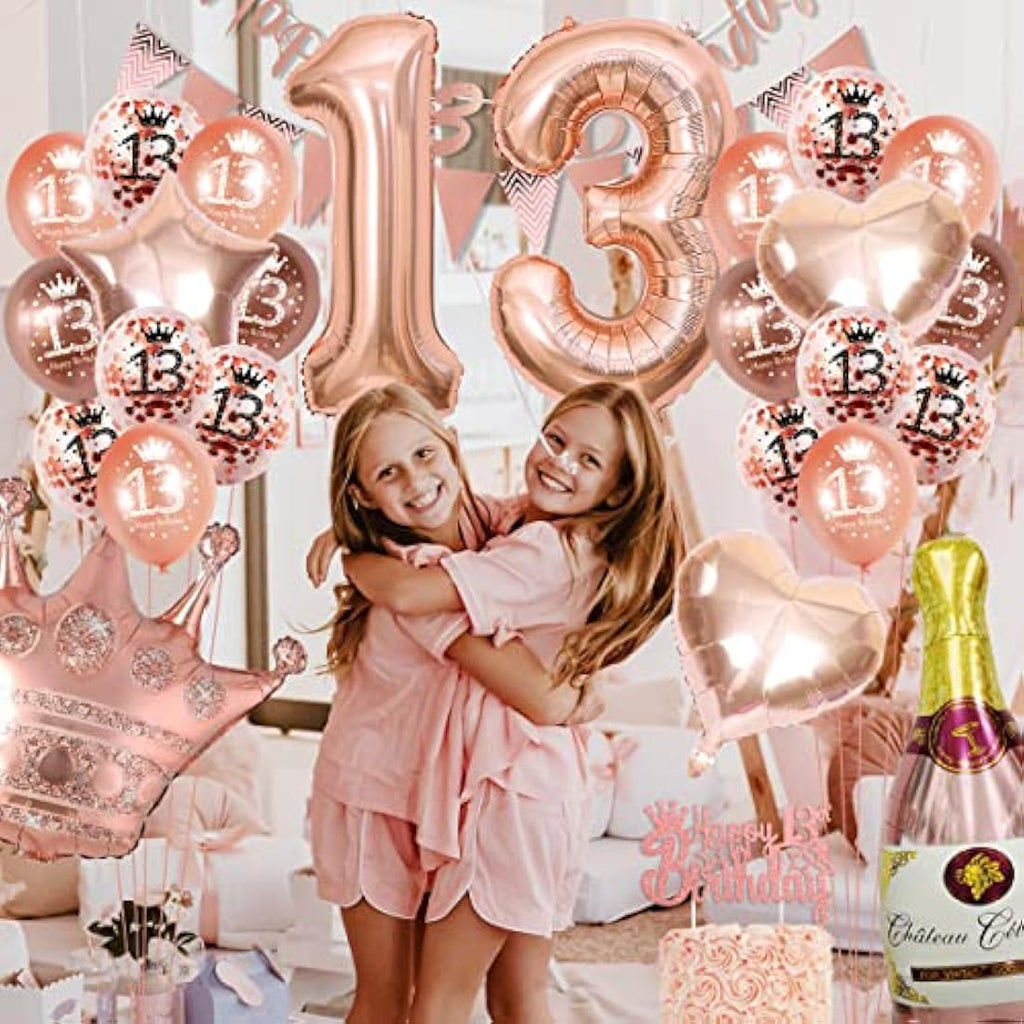 VICTERR 13th Birthday Decorations for Girls – Rose Gold Party Balloon Kit
