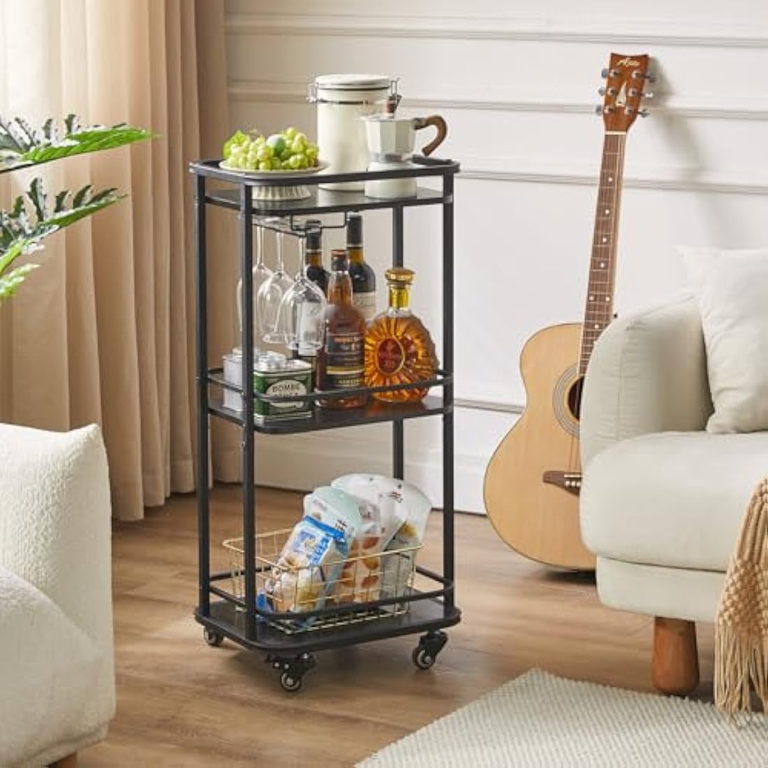 IBUYKE 3-Tier Rolling Bar Cart – Rustic Brown Kitchen Serving Trolley