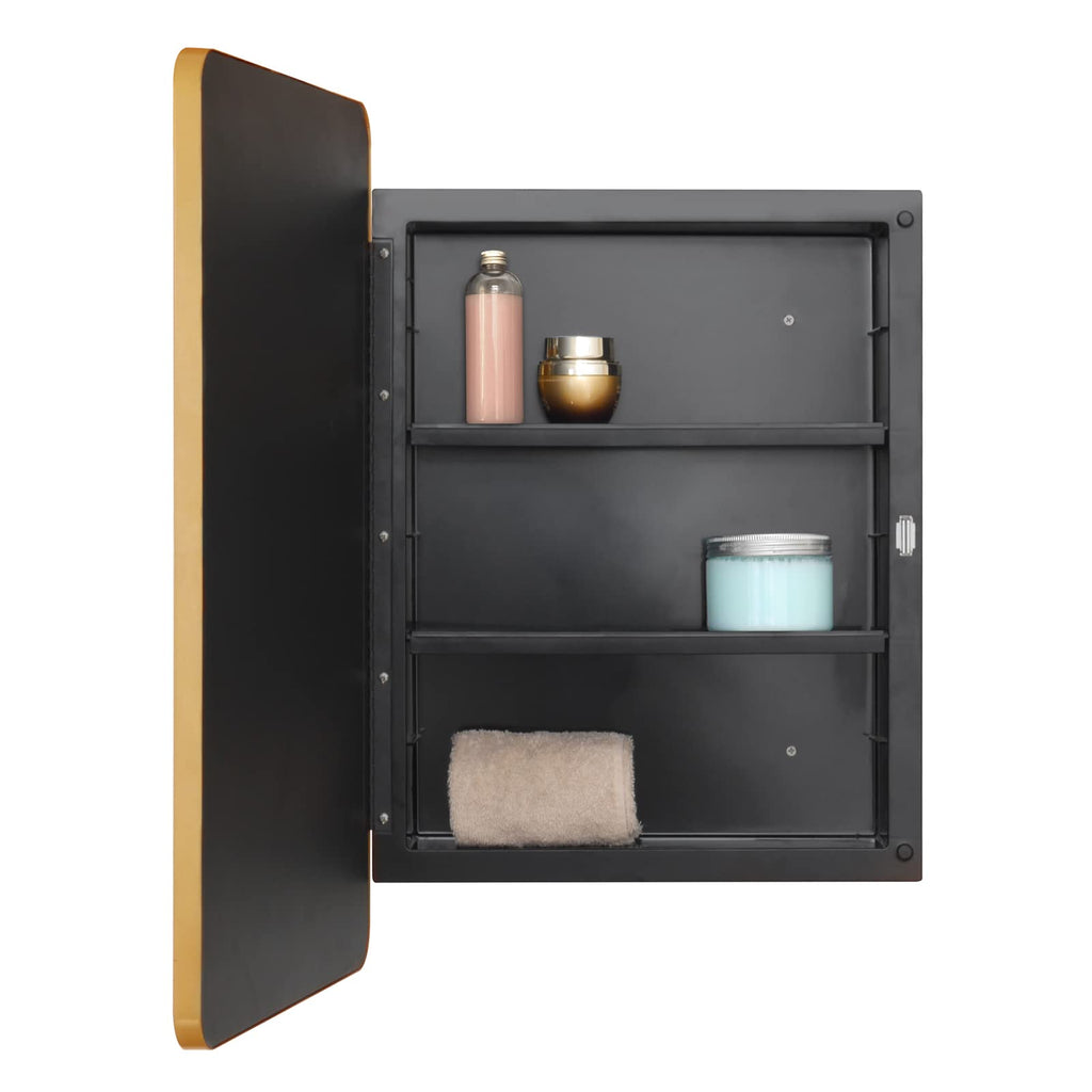 Fundin Gold Mirror Cabinet – Beveled Edge Recessed Bathroom Storage
