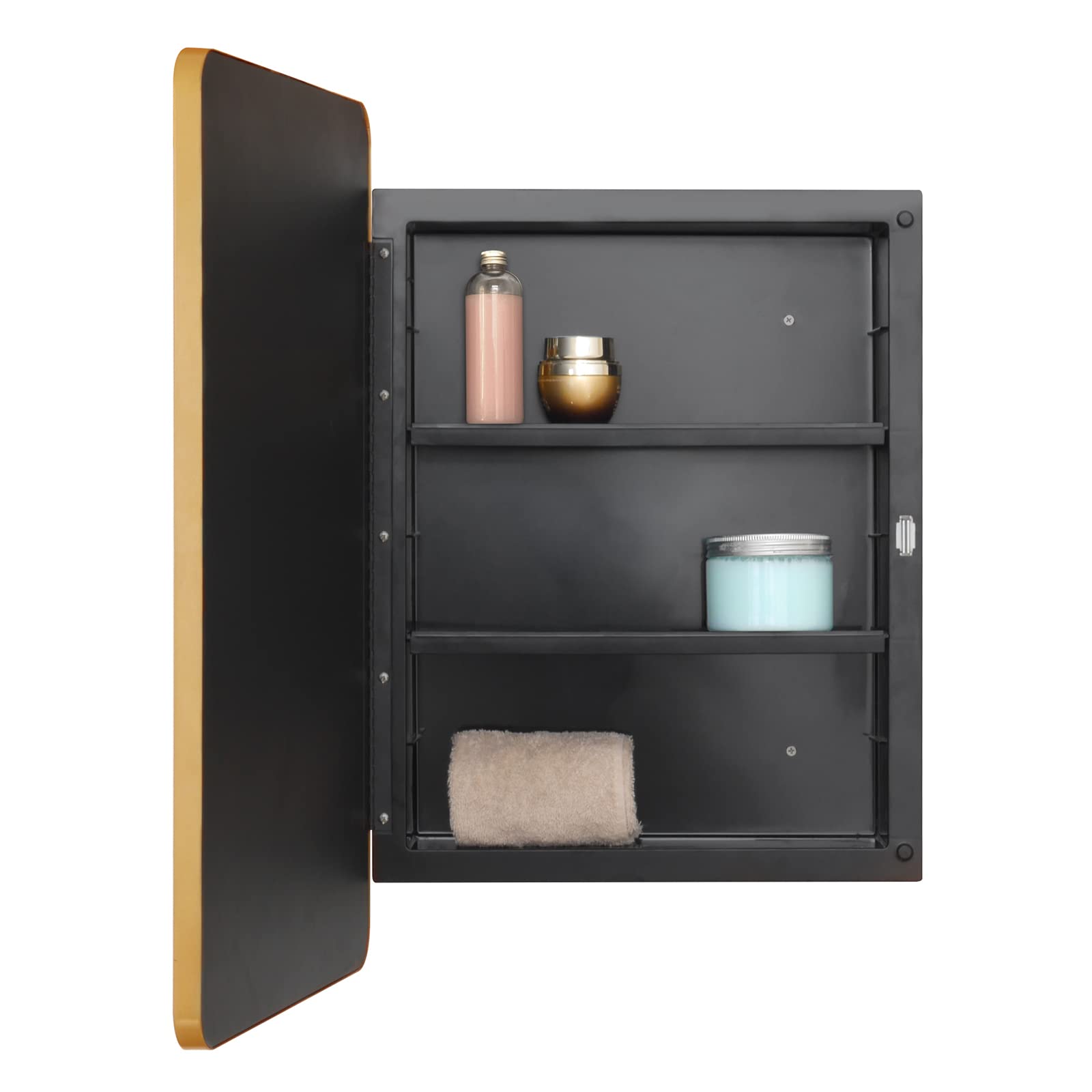 Fundin Gold Mirror Cabinet – Beveled Edge Recessed Bathroom Storage
